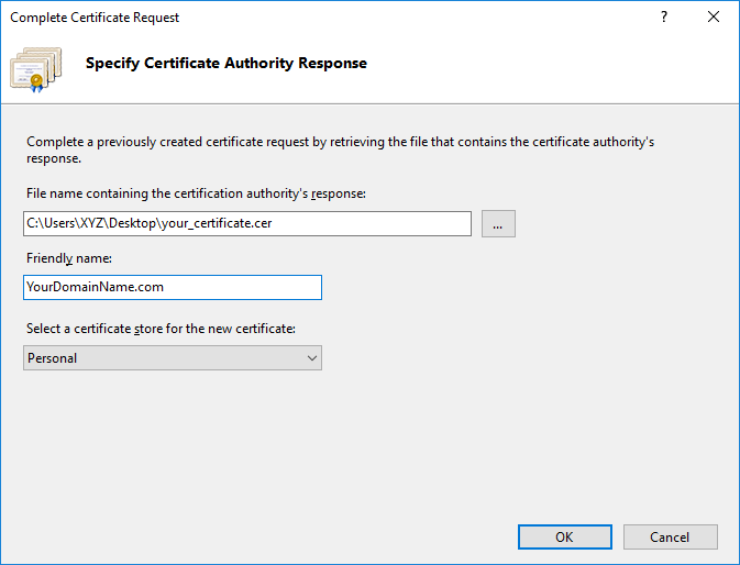 specify certificate authority response