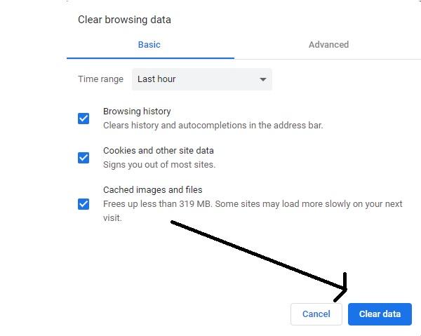 clear cache and data