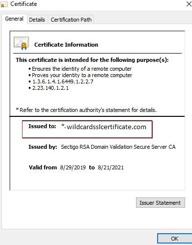 ssl certificate issued to