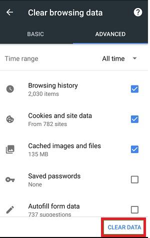 android clear browser data